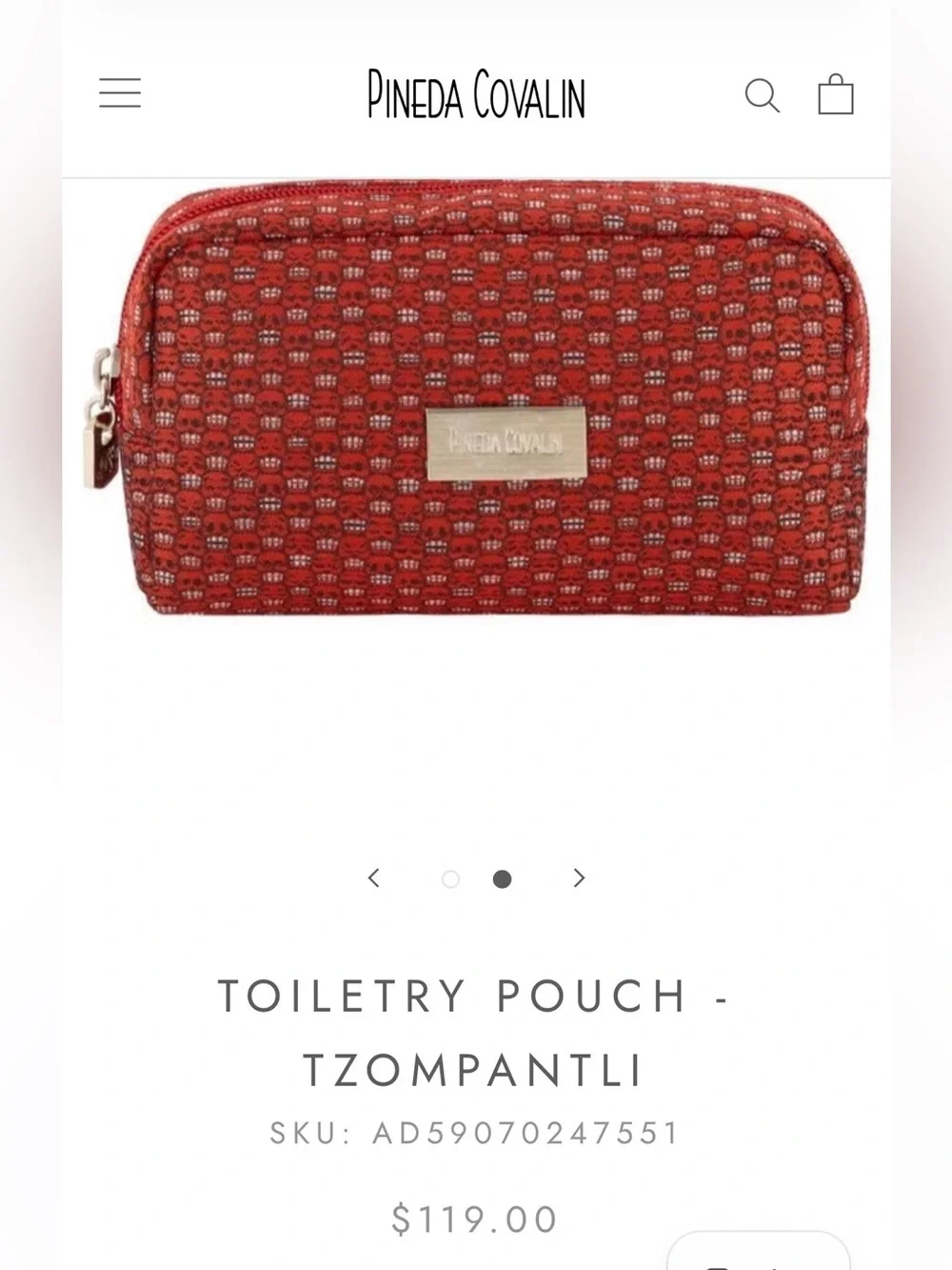 Pineda Covalin Tzompantli Toiletry Cosmetic Makeup Travel Pouch Red